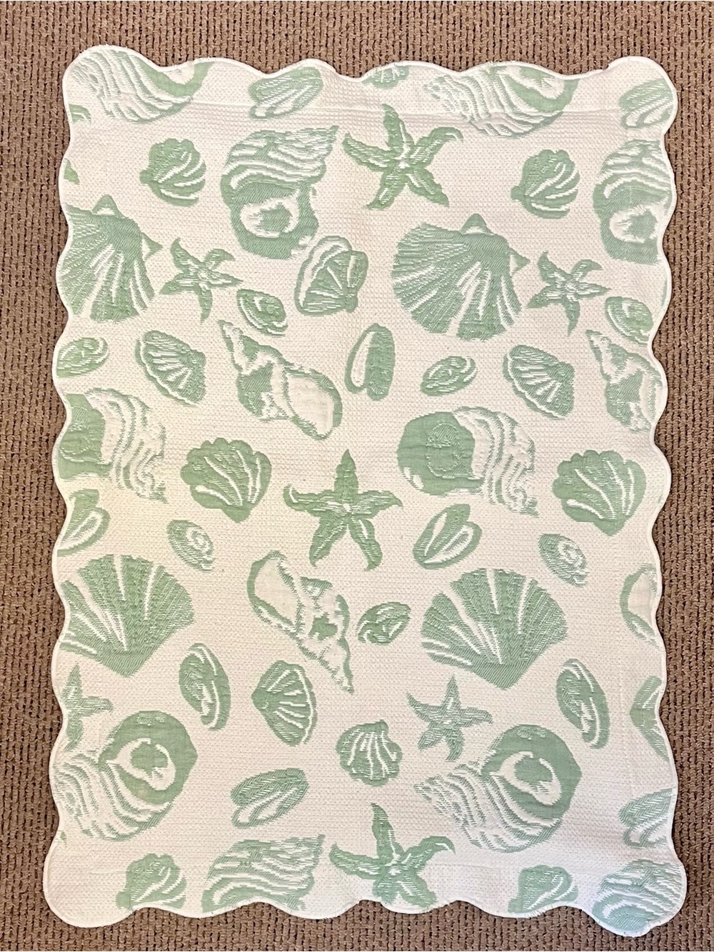 Coastal Nautical Pillow Sham Green Cream Sea Shell Pattern Queen 22x31 1/2